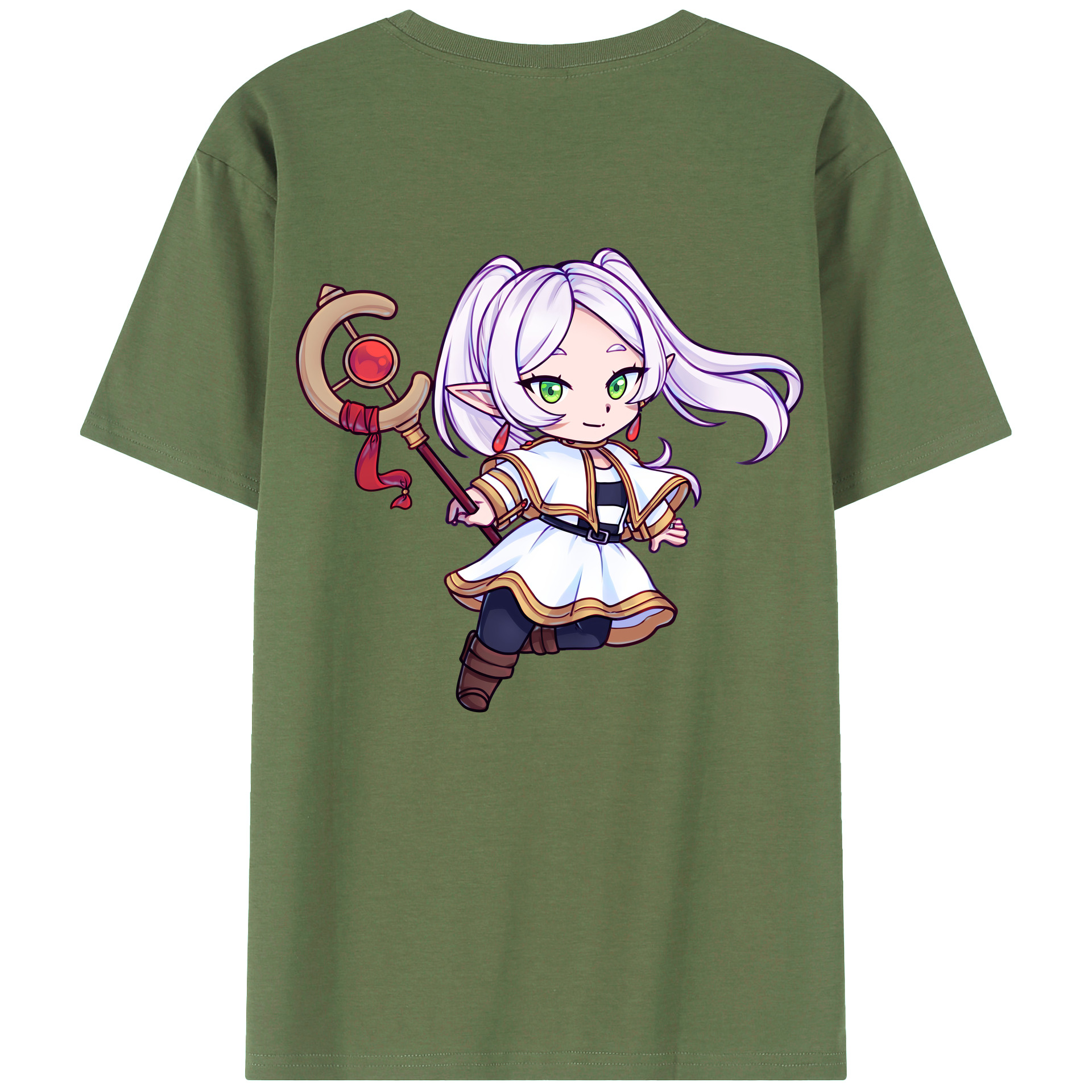 （画像用） 葬送のフリーレン Frieren 綿100％ メンズ半袖Tシャツ（バックプリント） 通気性